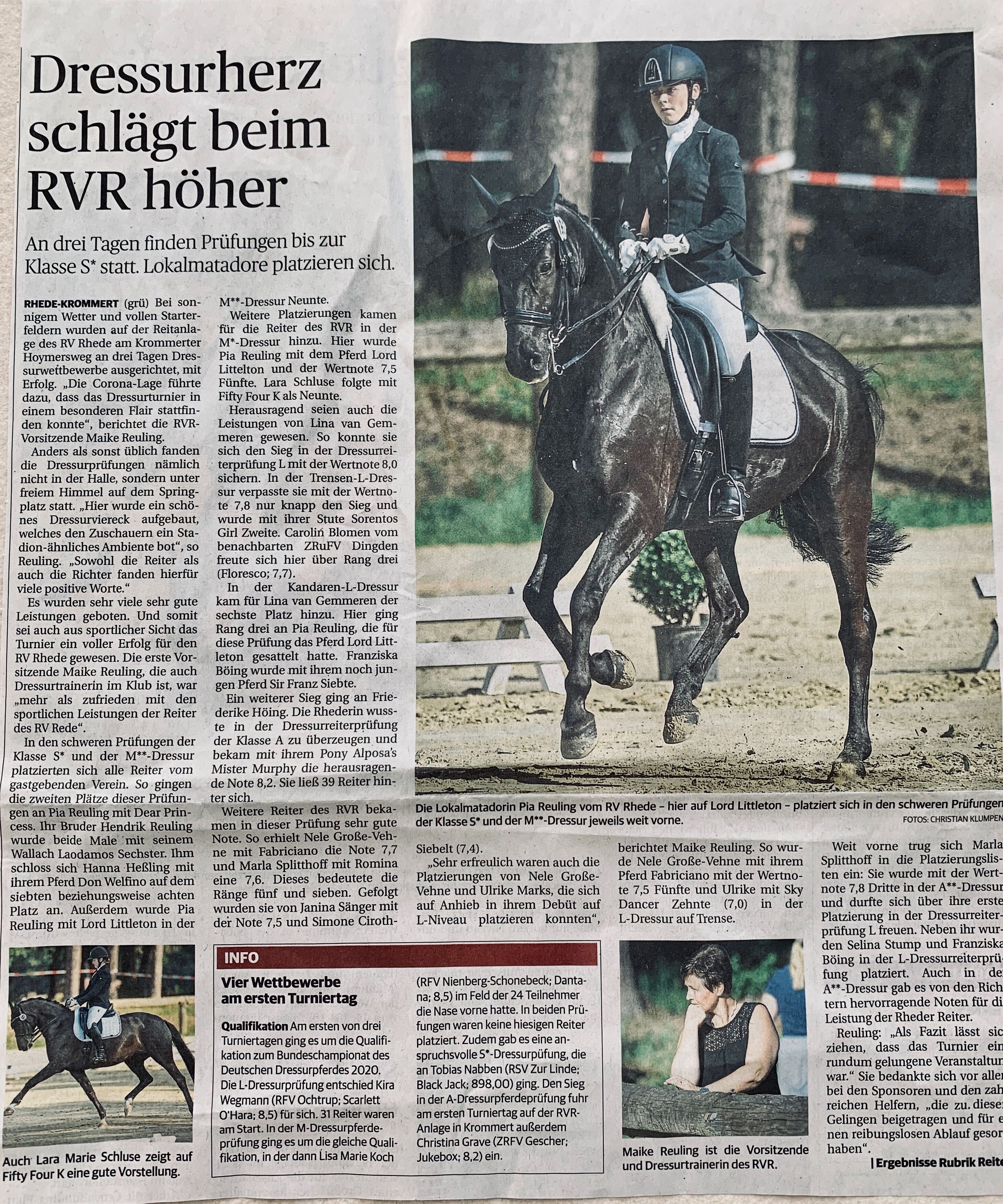 Zeitungsbericht Dressurturnier 19. bis 21. Juni 2020